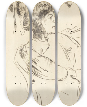 Triptych art skateboard deck of Lovis Corinth Nurse Krankenschwester by Lovis Corinth (1858-1925)