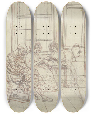 Triptych art skateboard deck of Daniel Nikolaus Chodowiecki Johannes Ewalds Harlekin Patriot by Daniel Nikolaus Chodowiecki (1726-1801)