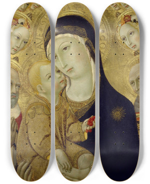 Triptych art skateboard deck of Sano Di Pietro Virgin And Child With Saints Jerome And Bernardino Of Siena And Six Angels by Sano di Pietro (1406-1481)