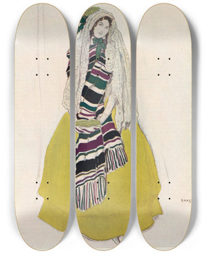 Triptych art skateboard deck of Lon Bakst Projet De Costume Excut Par Lon Bakst Pour Le Ballet Les Papillons_1 by Leon Bakst (1866-1924)