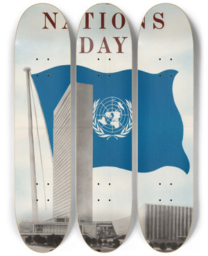 Triptych art skateboard deck of Us Information Agency Un Day Poster_1 by U S Information Agency (1953-1999)