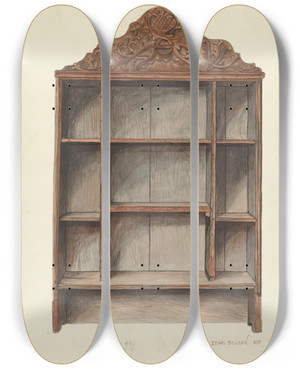 Triptych art skateboard deck of Ethel Dougan Hand Carved Cabinet_2 by Ethel Dougan