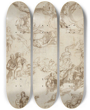 Triptych art skateboard deck of Paolo Veronese Studies For The Allegories Of Love by Paolo Veronese (1528-1588)