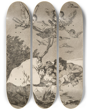 Triptych art skateboard deck of Francisco De Goya Todos Caern All Will Fall by Francisco de Goya (1746-1828)
