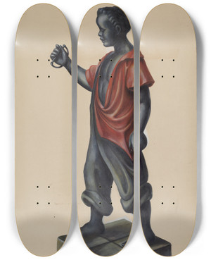 Triptych art skateboard deck of Walter Hochstrasser Hitching Post_2 by Walter Hochstrasser (20-)
