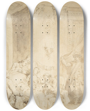 Triptych art skateboard deck of Jeanhonor Fragonard The Husbandconfessor by Jean-Honor Fragonard (1732-1806)