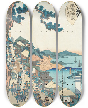 Triptych art skateboard deck of Utagawa Kunisada Ii Kanagawa by Utagawa Kunisada Ii (1823-1880)