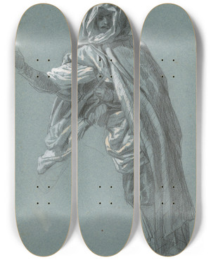 Triptych art skateboard deck of Hippolyte Lalaisse An Arab Rider On Camelback by Hippolyte Lalaisse (1810-1884)
