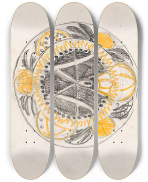 Triptych art skateboard deck of Carel Adolph Lion Cachet Ontwerp Voor Een Gedenkbord Ter Gelegenheid Van De Inhuldiging Van Koningin Wilhelmina by Carel Adolph Lion Cachet (1864-1945)