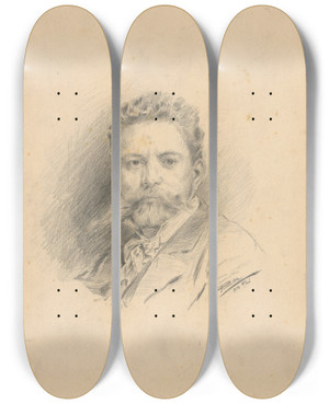 Triptych art skateboard deck of Eduard Putra Study Of A Man With A Beard by Eduard Putra (1883-1915)