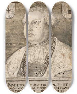 Triptych art skateboard deck of Hans Brosamer Portrt Af Johann Von Henneberg by Hans Brosamer (1495-1554)