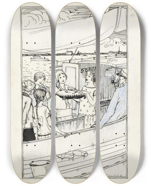 Triptych art skateboard deck of Anny Leusink Meisje Presenteert Een Voorwerp Op Een Kussen by Anny Leusink (1889)