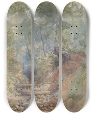 Triptych art skateboard deck of John Middleton A Stream Near Clovelly North Devon by John Middleton (1827-1856)