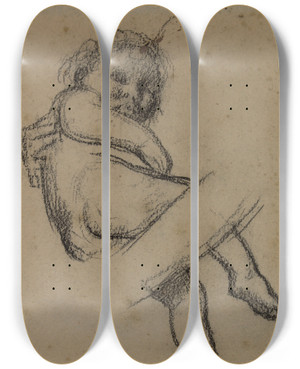 Triptych art skateboard deck of Pierre Puvis De Chavannes Etude Denfant Pour Lenfance De Sainte Genevive by Pierre Puvis De Chavannes (1824-1898)