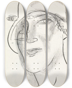 Triptych art skateboard deck of Leo Gestel Vrouwen Hoofd by Leo Gestel (1881-1941)