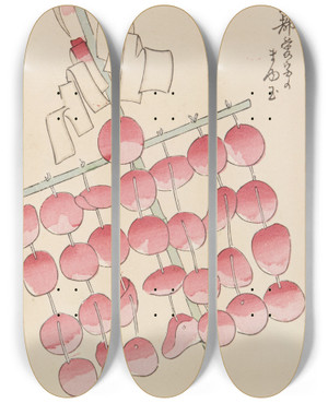 Triptych art skateboard deck of Shimizu Seif Unai No Tomo Pl 096 by Shimizu Seifu (1851-1913)