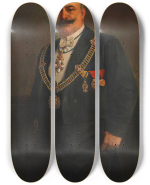 Triptych art skateboard deck of Adolf Mayerhofer Franz Rienssl Bezirksvorsteher by Adolf Mayerhofer (1857-1932)