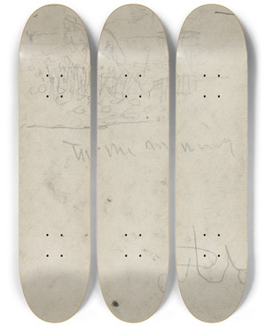 Triptych art skateboard deck of Winslow Homer Thanksgiving In Camp Verso by Winslow Homer (1836-1910)