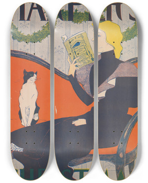 Triptych art skateboard deck of Edward Penfield Harpers Christmas_2 by Edward Penfield (1866-1925)