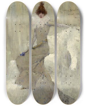 Triptych art skateboard deck of Dudley Hardy Sarah Bernhardt by Dudley Hardy (1867-1922)