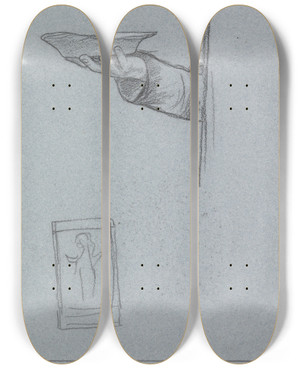 Triptych art skateboard deck of Jan Veth Studie Van Een Hand Met Een Schaaltje by Jan Veth (1864-1925)