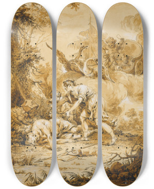 Triptych art skateboard deck of Januarius Zick Venus And Adonis by Januarius Zick (1730-1797)