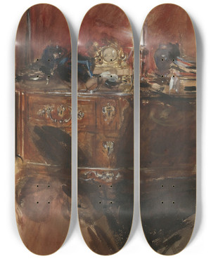 Triptych art skateboard deck of Giovanni Boldini View Of An Interior With A Louis Xv Commode by Giovanni Boldini (1842-1931)