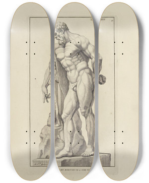 Triptych art skateboard deck of Michael Van Der Gucht Anatomy Improvd And Illustrated With Regard To The Uses Thereof In Designing Pl25 by Michael van der Gucht (1660-1725)
