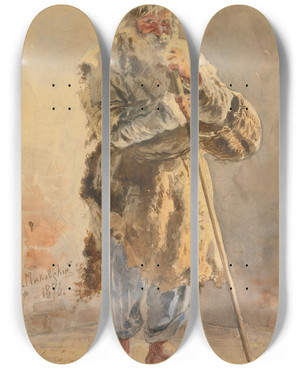 Triptych art skateboard deck of Vladimir Egorovich Makovsky Portrait Of A Serf by Vladimir Egorovich Makovsky (1846-1920)