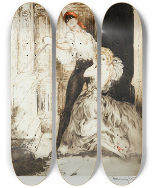 Triptych art skateboard deck of Louis Icart Casanova by Louis Icart (1888-1950)