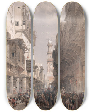 Triptych art skateboard deck of David Roberts Mosque El Mooristan Cairo by David Roberts (1796-1864)