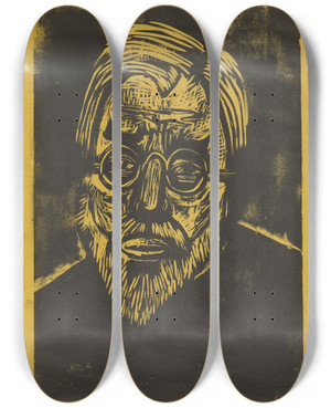 Triptych art skateboard deck of Ernst Ludwig Kirchner Kopf Jakob Bosshart by Ernst Ludwig Kirchner (1880-1938)
