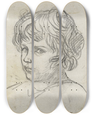 Triptych art skateboard deck of Jacques Louis David Head Of A Boy by Jacques Louis David (1748-1825)