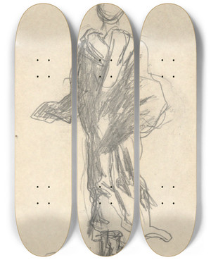 Triptych art skateboard deck of John Singer Sargent Rear View Of A Drapedfigure by John Singer Sargent (1856-1925)