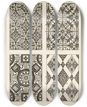 Triptych art skateboard deck of George Ashdown Audsley Outlines Of Ornament In The Leading Styles Pl27 by George Ashdown Audsley (1838-1925)
