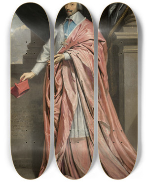 Triptych art skateboard deck of Philippe De Champaigne Portrait Of Cardinal Richelieu by Philippe De Champaigne (1602-1674)