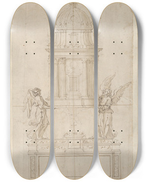 Triptych art skateboard deck of Bastiano Torrigiani Design For The Tabernacle Of The Sistine Chapel In The Santa Maria Maggiore In Rome by Bastiano Torrigiani (1596)