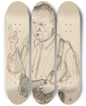 Triptych art skateboard deck of Henry Major Clarence Seward Darrow by Henry Major (1889-1948)