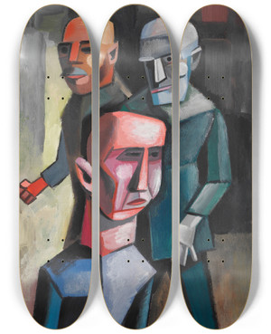 Triptych art skateboard deck of Karl Wiener Drei Mnner Oj by Karl Wiener (1901-1949)