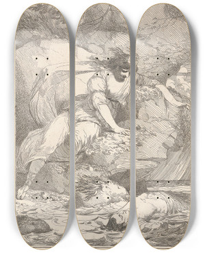 Triptych art skateboard deck of John Hamilton Mortimer Elegy by John Hamilton Mortimer (1740-1779)