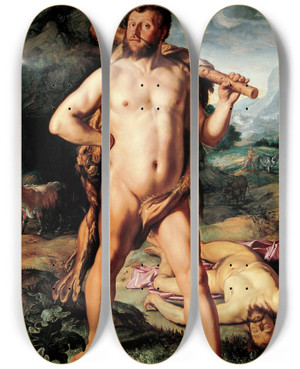 Triptych art skateboard deck of Hendrick Goltzius Hercules And Cacus by Hendrick Goltzius (1558-1617)