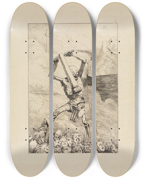 Triptych art skateboard deck of Max Klinger Dritte Zukunft Eva Und Die Zukunft Opus Iii Blatt 6 by Max Klinger (1857-1920)