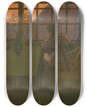 Triptych art skateboard deck of Eric O W Ehrstrm Woman At The Window by Eric O W Ehrstrom (1881-1934)