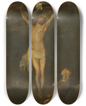 Triptych art skateboard deck of Anthony Van Dyck The Crucifixion With Saint Rosalia by Anthony Van Dyck (1599-1641)