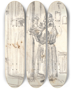 Triptych art skateboard deck of Martinus Rrbye En Gejstlig Ved En Halvben Dr by Martinus Rorbye (1803-1848)