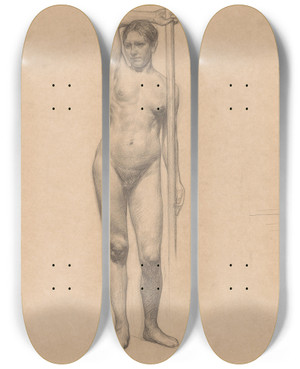 Triptych art skateboard deck of Jan Veth Staand Vrouwelijk Naakt Van Voren Gezien by Jan Veth (1864-1925)