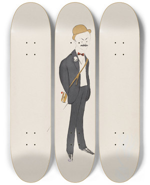 Triptych art skateboard deck of Georges Goursat Sem Fernand Charron by Georges Goursat (Sem) (1863-1934)