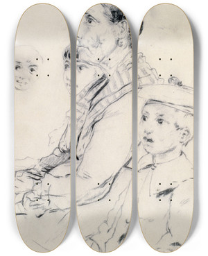 Triptych art skateboard deck of Santiago Rusiol Study Of A Woman And Children by Santiago Rusinol (1861-1931)