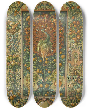 Triptych art skateboard deck of Anton Seder Die Pflanze In Kunst Und Gewerbe Pl077 by Anton Seder (1850-1916)
