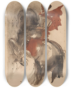 Triptych art skateboard deck of Willem Van Konijnenburg Ridder Te Paard by Willem van Konijnenburg (1868-1943)